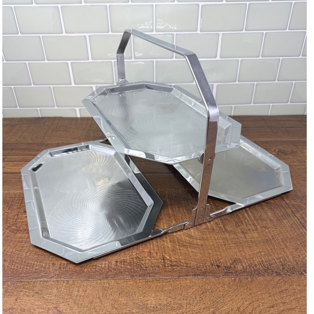 Vintage Keystoneware Chrome Plated Folding Tiered Serving Tray Octagon Art Deco